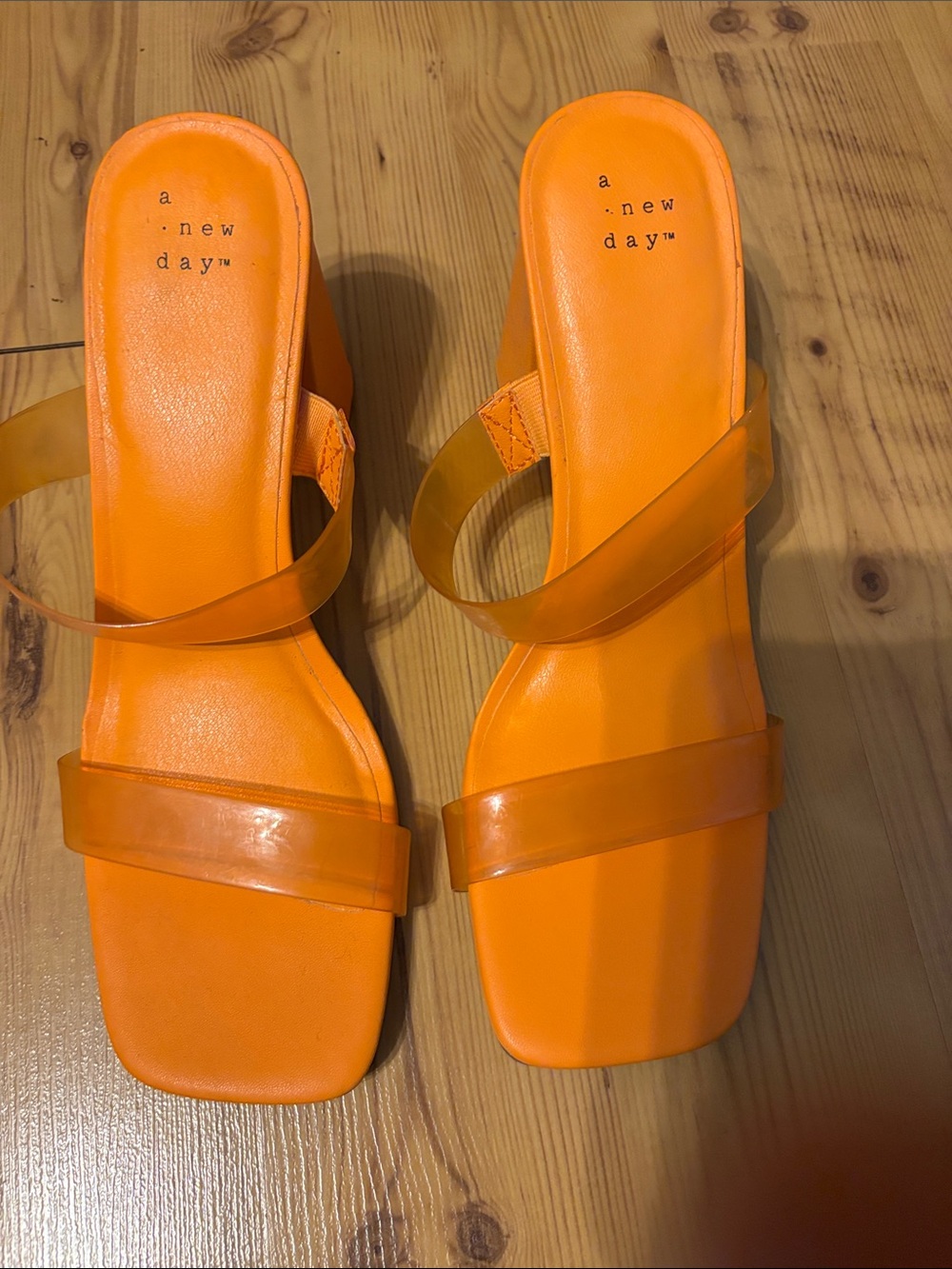a new day Bright Orange Clear-strap Slide Sandals